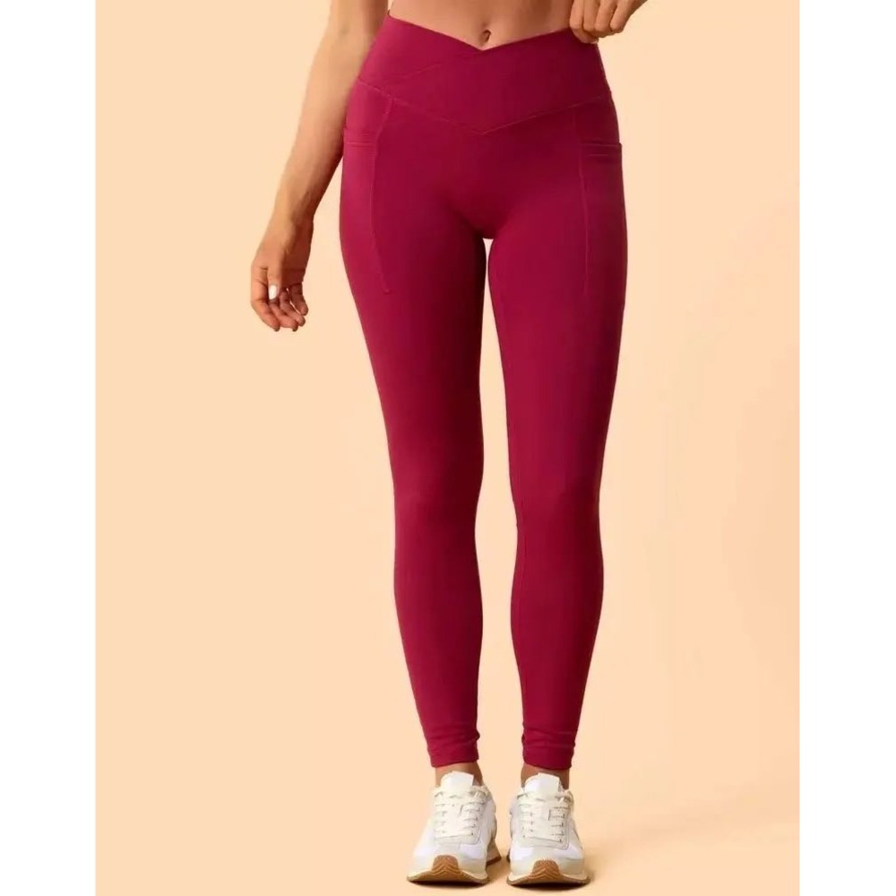 Blogilates Crisscross Leggings Burgundy 3X Hourglass Waistband Pockets NWT
